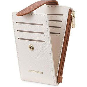 Bostanten RFID Leather Wallet Slim Bifold Card Holder with Zipper for Women